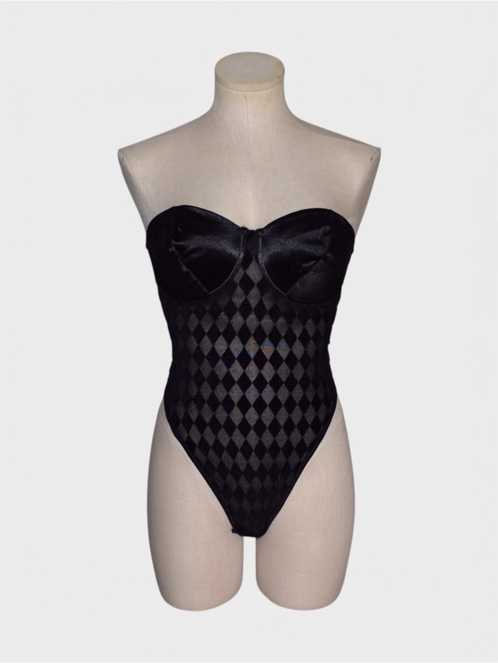 Victorias Secret Satin Diamond Velour Mesh Strapless Teddy Bodysuit